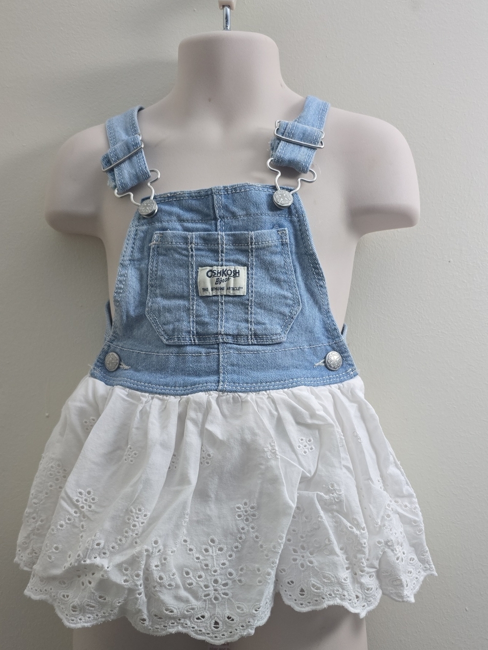 OshKosh B'gosh Light Blue Denim Top with White Eyelet Skirt Overalls